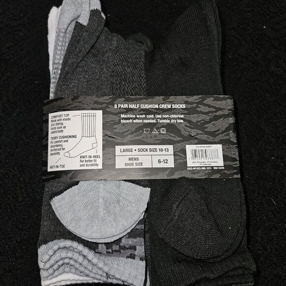NWT ecko unltd. Men's 1/2 Cushion Crew Socks (8 pair) (Sock size 10-13) - Picture 3 of 6